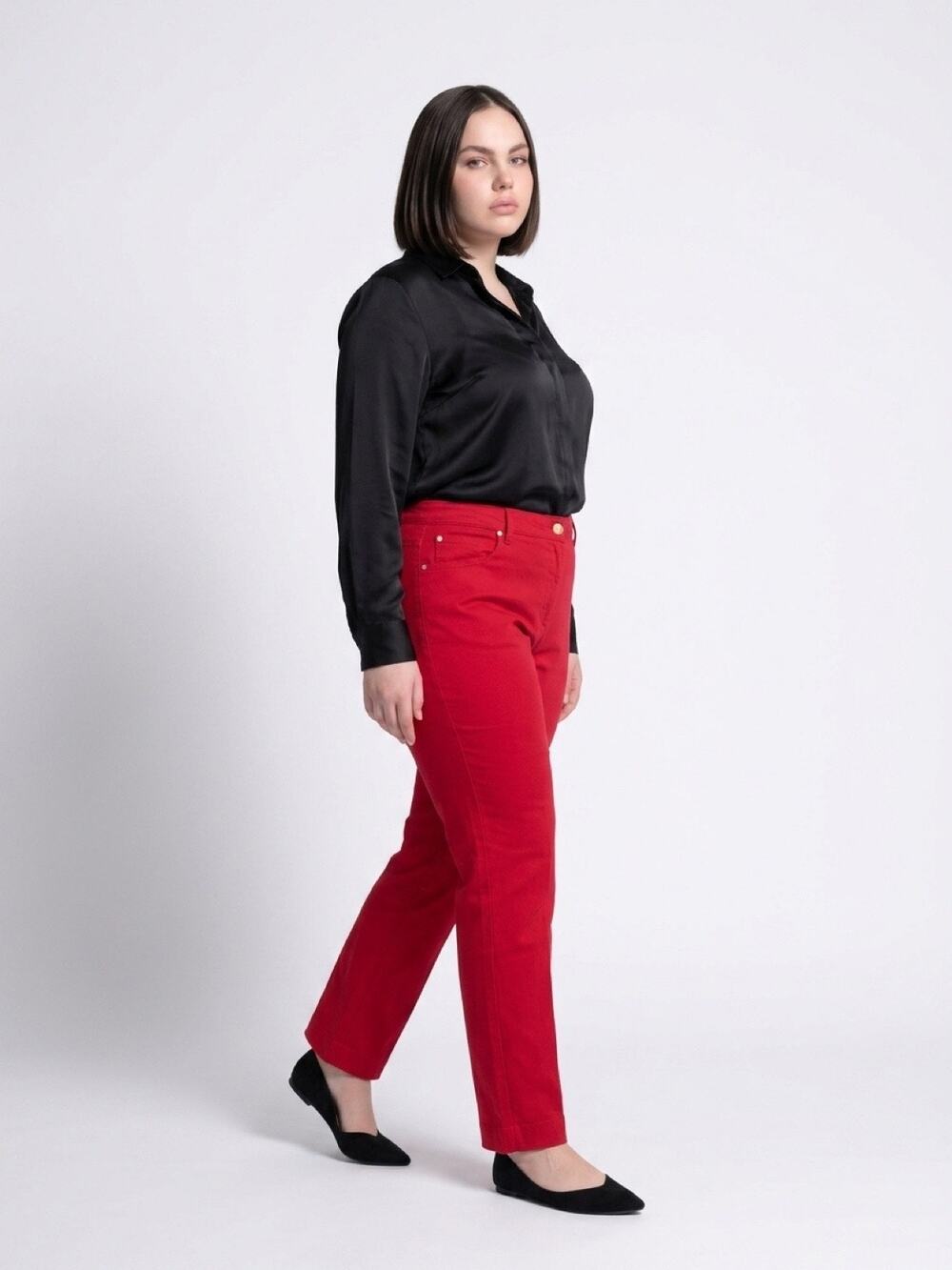 Larry Levine Womens Slim Leg Trousers Red Mid Rise Classic Dress Pants Size 16